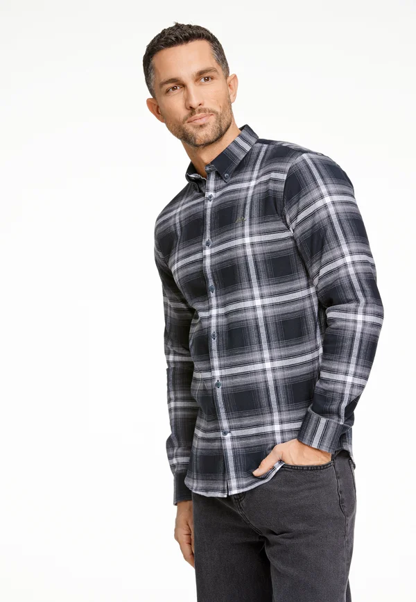 BRUSHED CHECKED  - Shirt - black