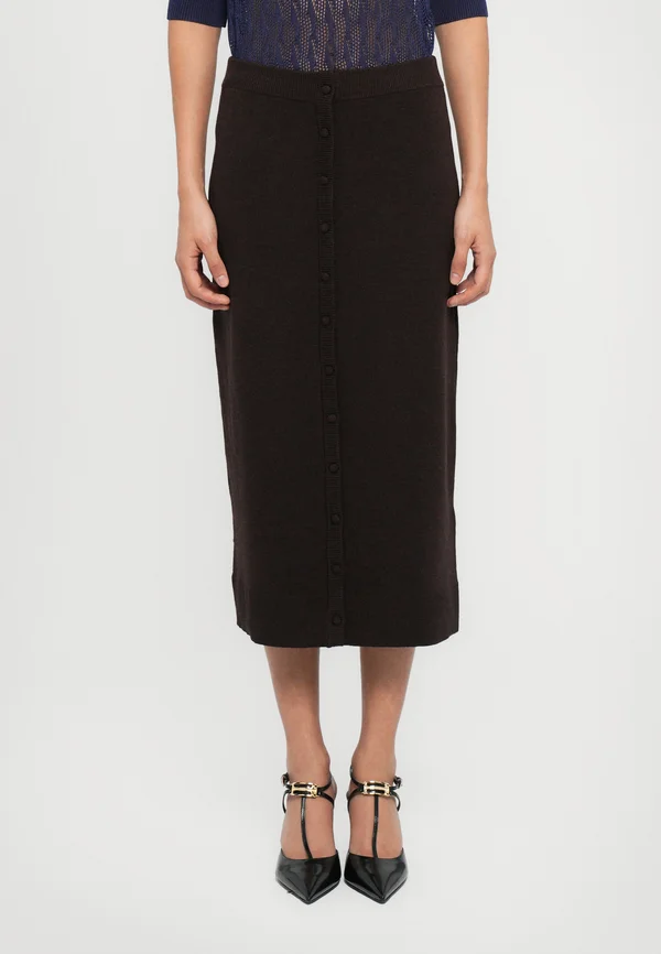 BUTTON DETAIL MIDI SKIRT - Pencil skirt - dark chocolate