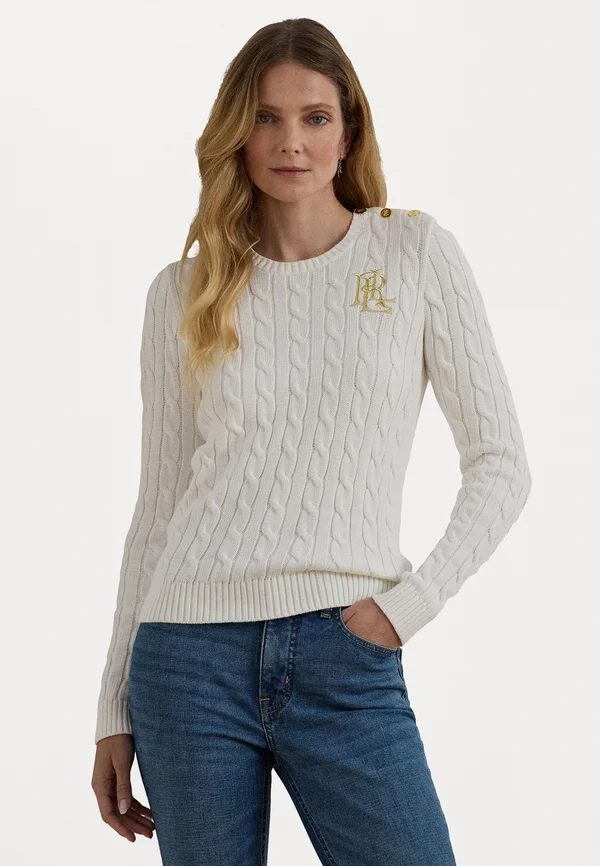 BUTTON TRIM CABLE KNIT - Jumper - mascarpone cream