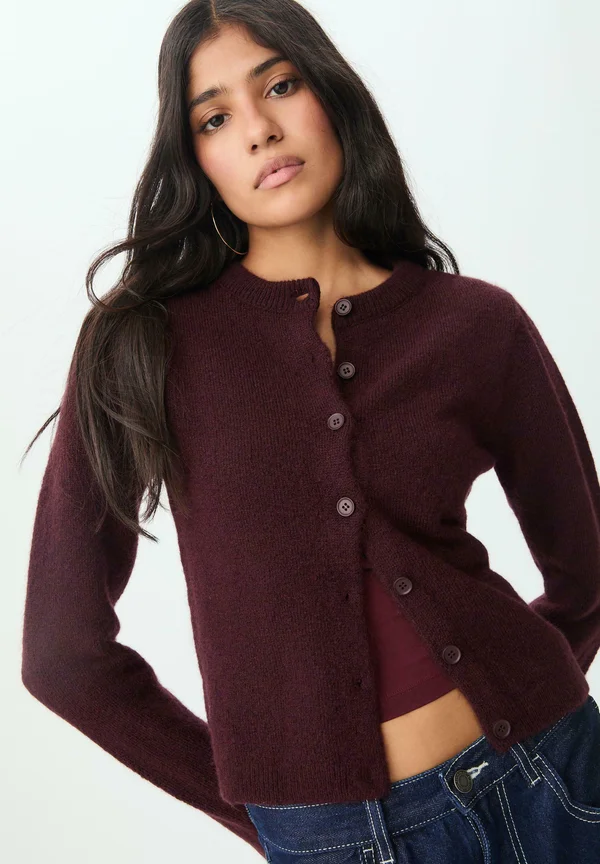 BUTTONED - Cardigan - dark red