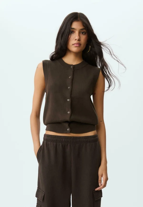 BUTTONED  - Waistcoat - dark brown