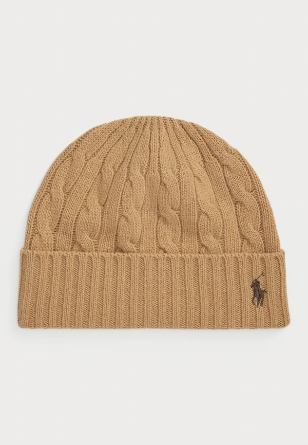 CABLE KNIT MERINO WOOL BLEND BEANIE - Beanie - classic camel