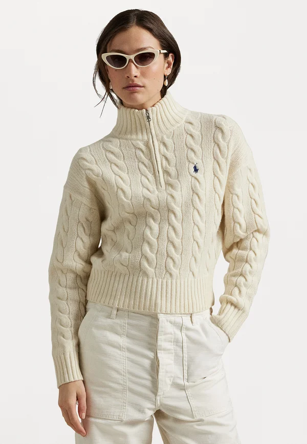 CABLE WOOL CASHMERE HALF ZIP SWEATER - Jumper - authentic cream