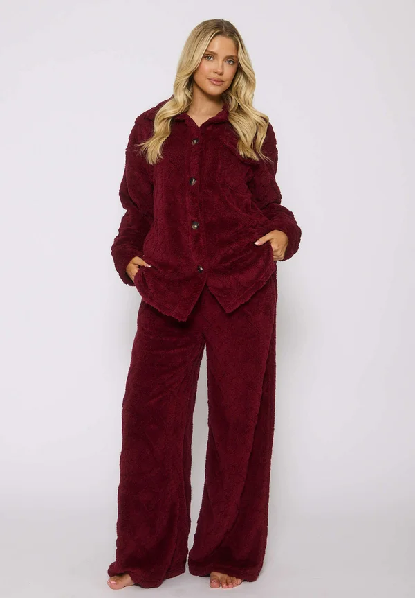 CABLEKNIT BUTTON DOWN SET - Pyjama set - burgundy