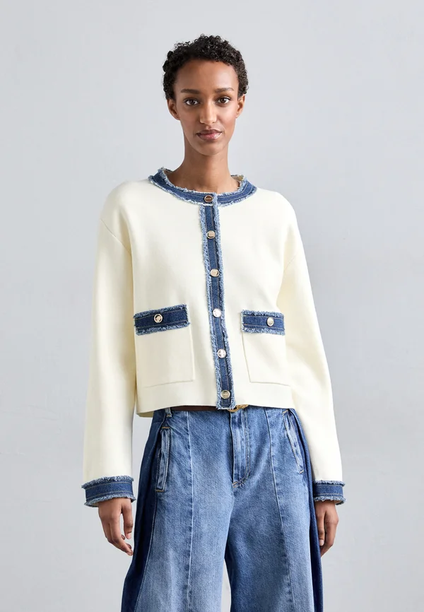 CARDI COL ROND MIX  - Cardigan - ecru