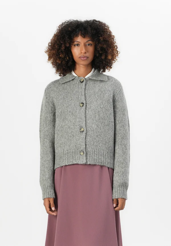 CARDIGAN LONGSLEEVE BUTTONS - Cardigan - stone melange