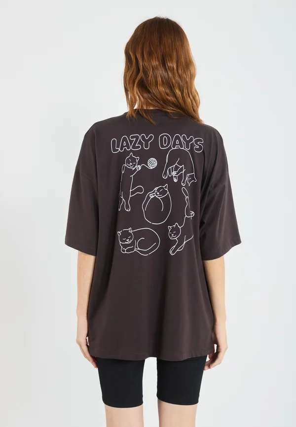 CAT PRINT - Print T-shirt - dark brown