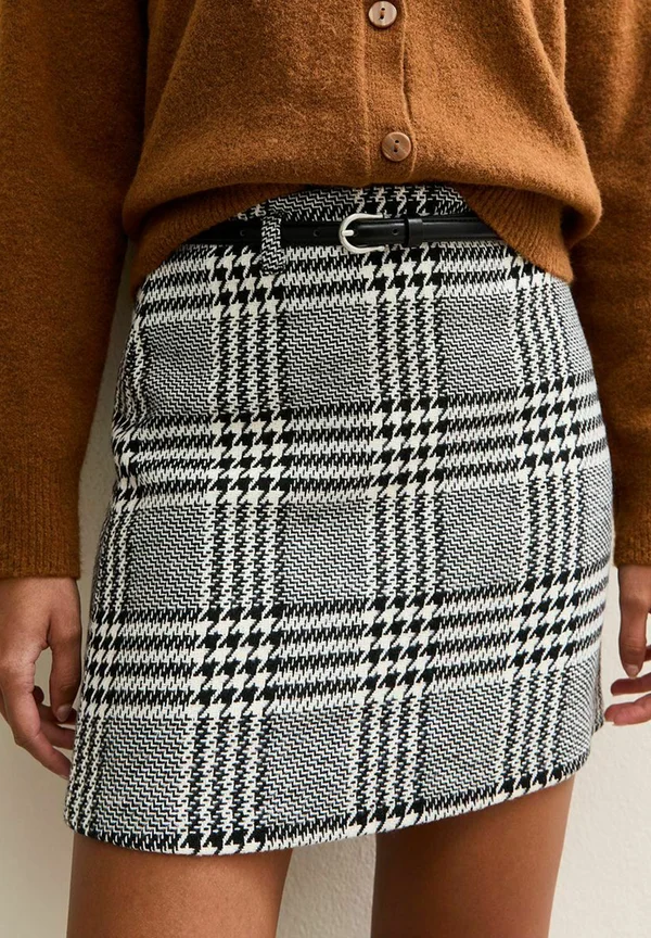 CHECKED BELTED MINI  - A-line skirt - black pattern