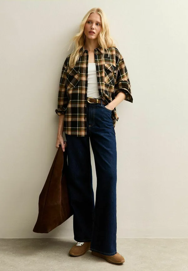 CHECKED BRUSHED  - Button-down blouse - brown pattern