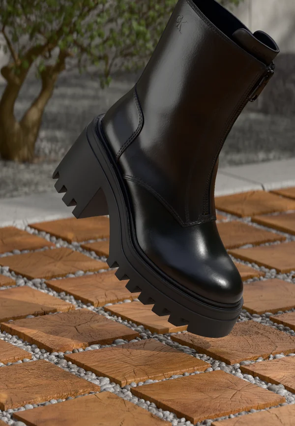 CHUNKY HEELED ZIP BOOT - Platform ankle boots - triple black