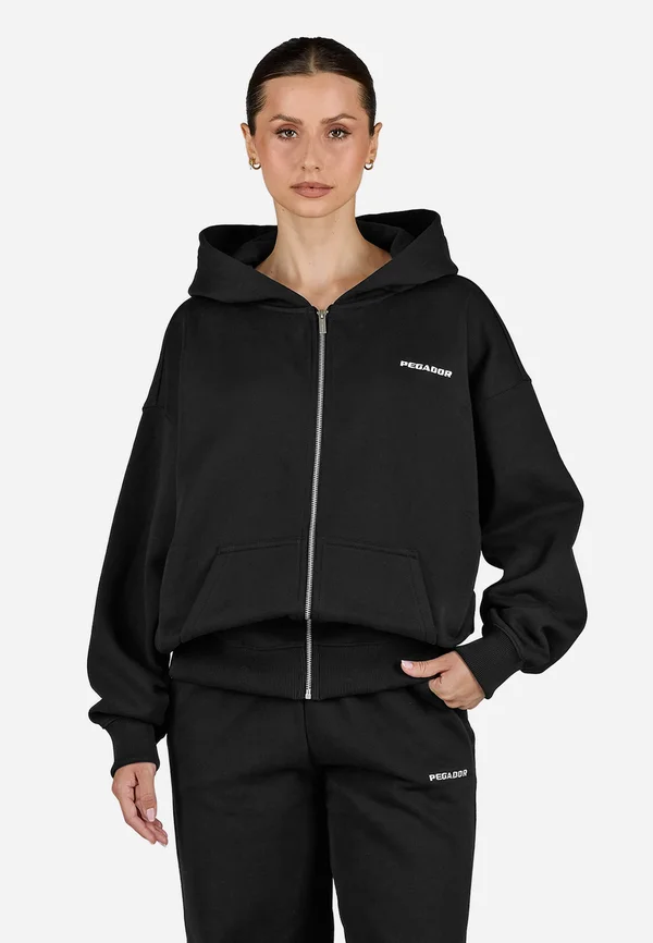 CLARITA OVERSIZED - Zip-up sweatshirt - washed black/white
