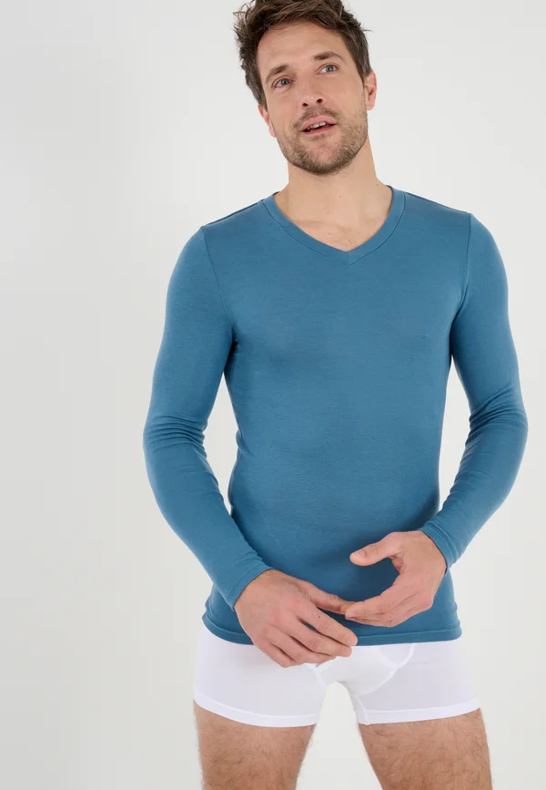 COL V FINE SENSITIVE MANCHES LONGUES - Undershirt - blue-gray