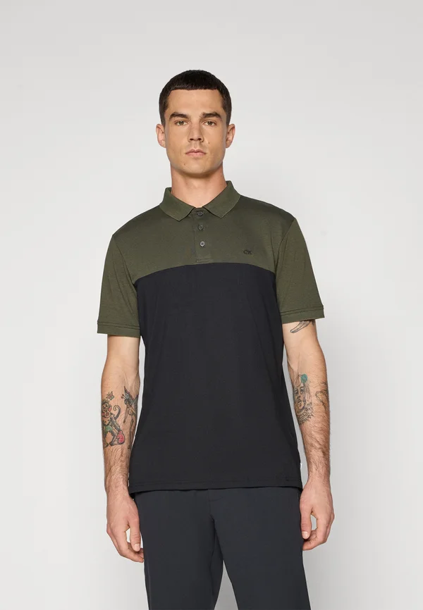 COLOUR BLOCK - Polo shirt - olive marl/black