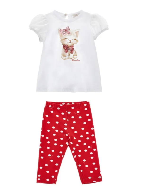 COMPLETO POIS - Leggings - Trousers - rosso/bianco