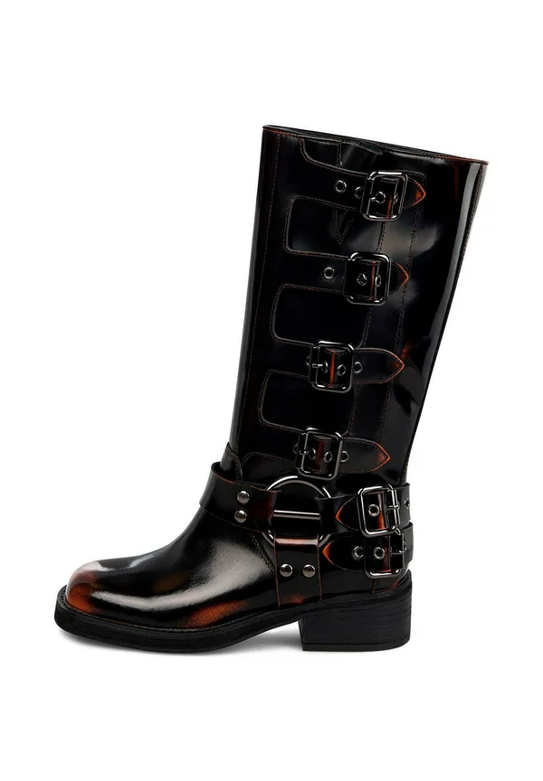 CON PUNTERA REDONDEADA Y SIN CIERRE - Cowboy/biker ankle boot - marrón jaspeado