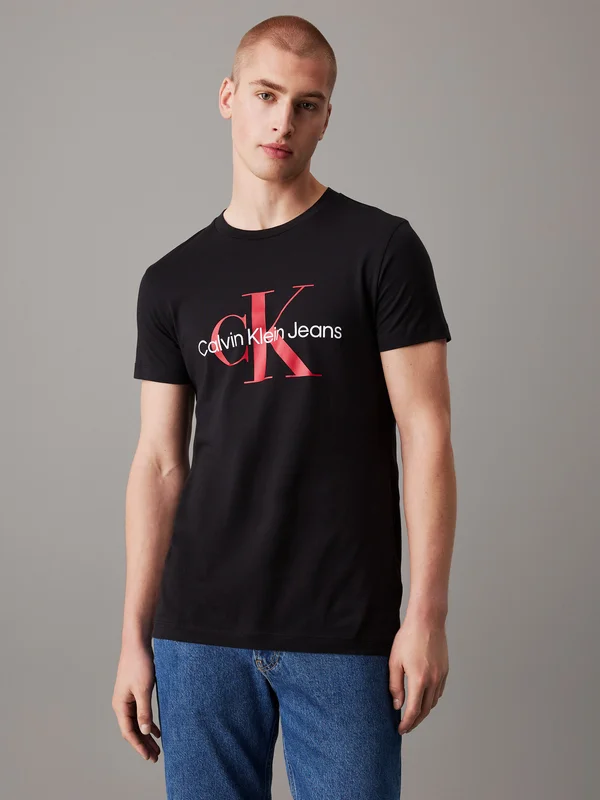 CORE MONOGRAM SLIM TEE - Print T-shirt - black/salsa
