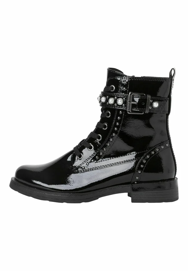 Cowboy/biker ankle boot - black patent