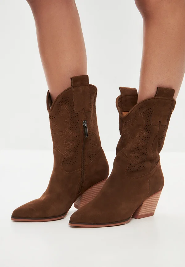 Cowboy/biker ankle boot - brown