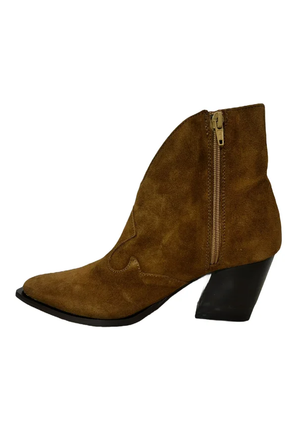 Cowboy/biker ankle boot - marron