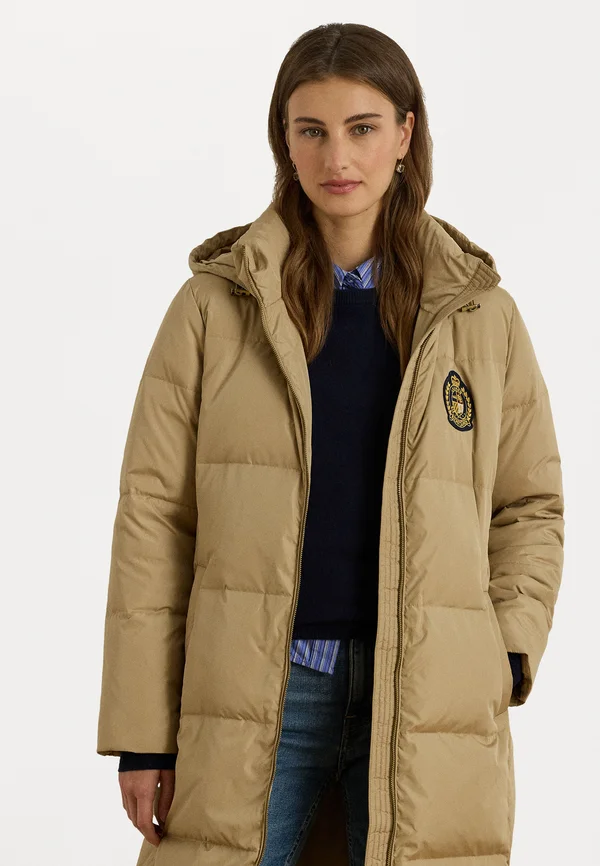 CREST PATCH HOODED QUILTED DOWN COAT - Down coat - beige