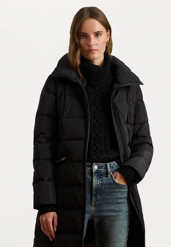 CREST PATCH HOODED QUILTED DOWN COAT - Down coat - black