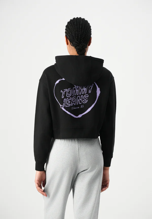 CROP HEART HOODIE - Sweatshirt - black
