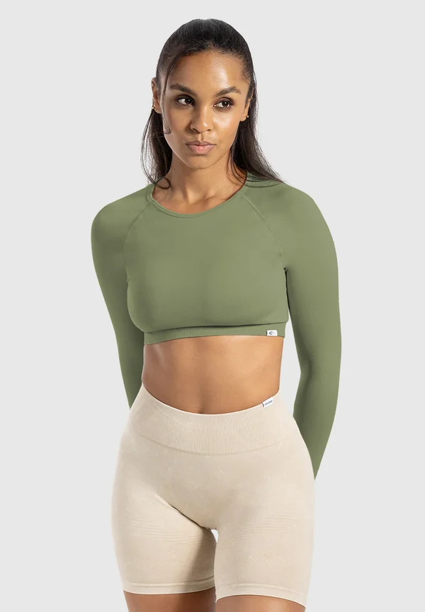 CROP LONGSLEEVE BETHY SEAMLESS - Long sleeved top - khaki