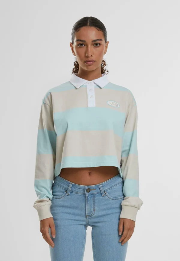 CROP  - Polo shirt - light sand lt blue white