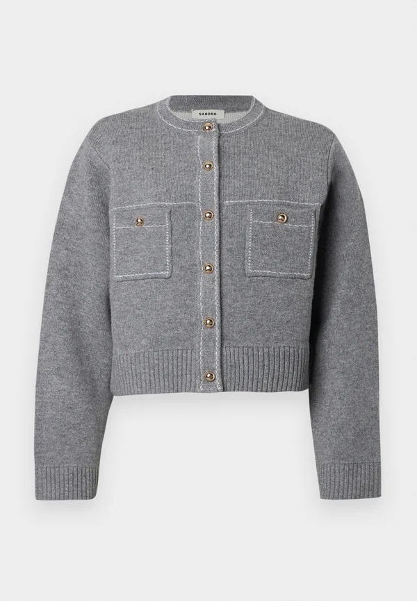 CROP SURPIQURES - Cardigan - gris