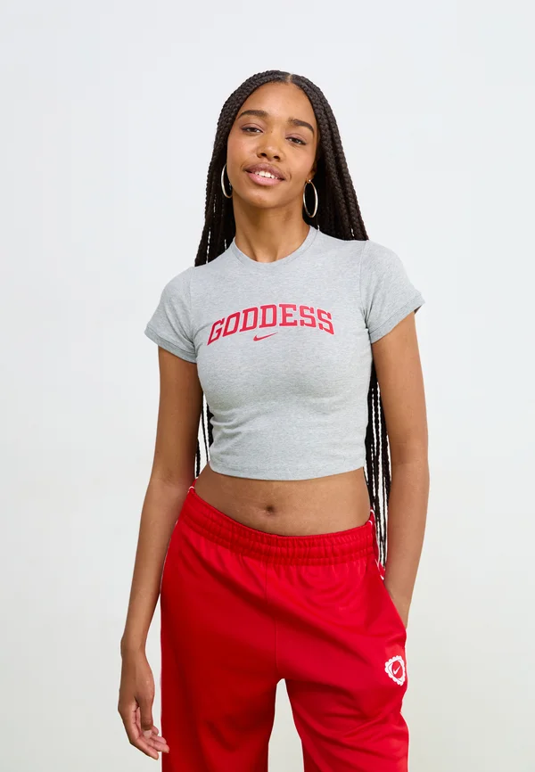 CROP TEE  - Print T-shirt - grey heather/university red