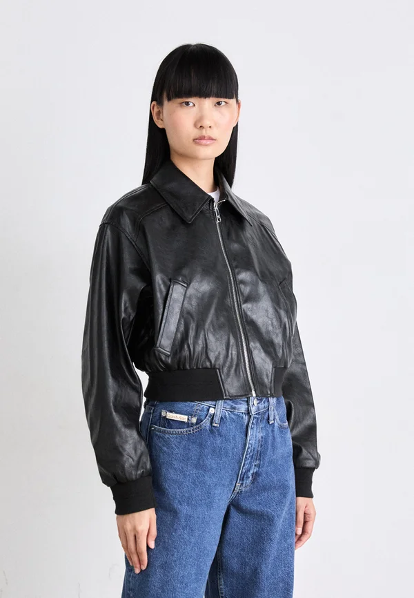 CROPPED CRINKLE - Bomber Jacket - black