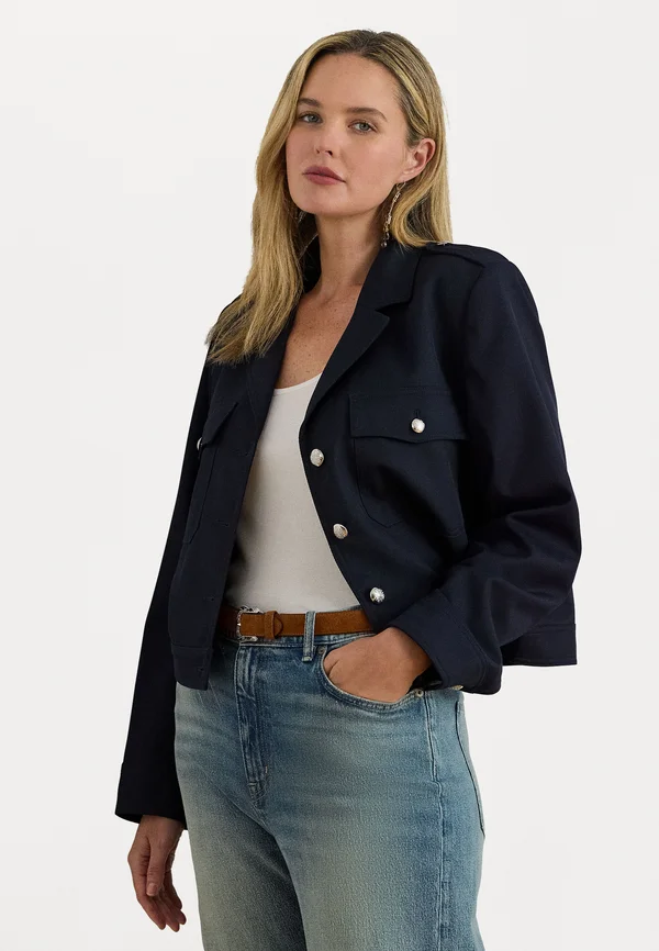CROPPED WOOL BLEND TWILL JACKET - Blazer - navy