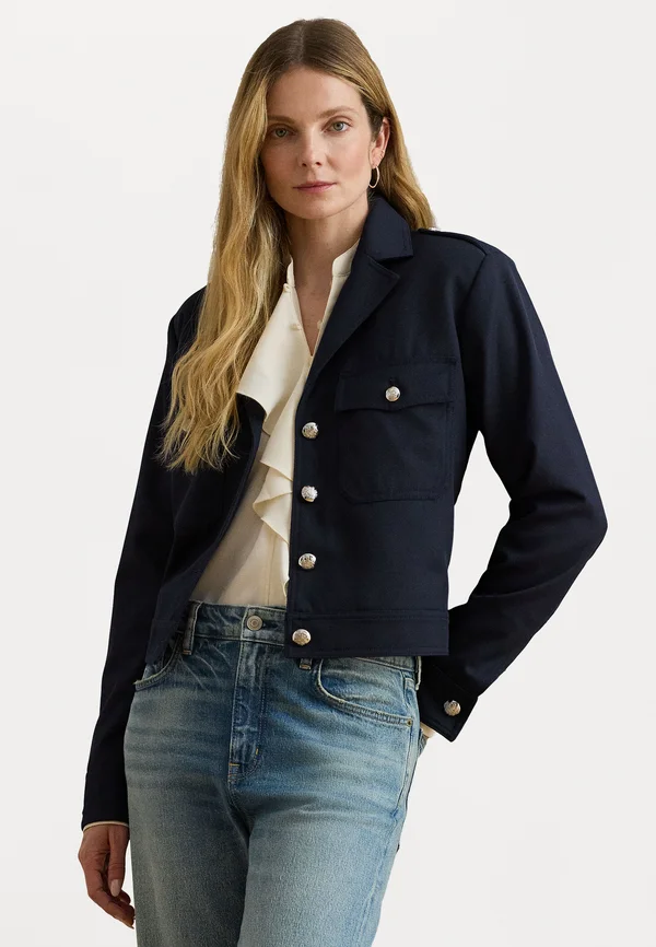 CROPPED WOOL BLEND TWILL JACKET - Blazer - navy