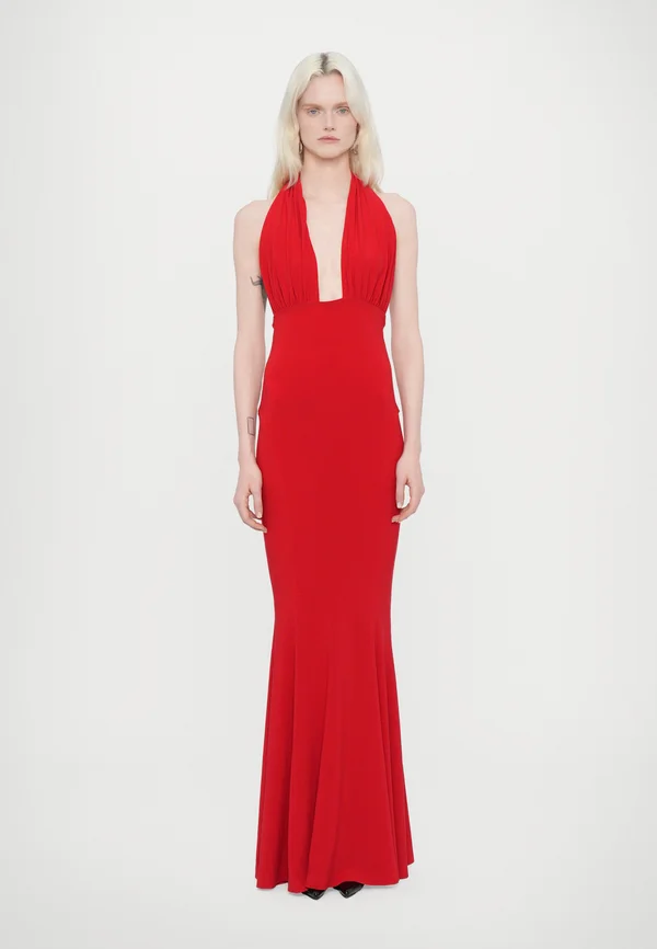CROSS HALTER FISHTAIL GOWN - Occasion wear - tiger red