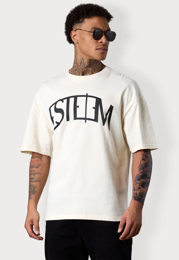 CURVE OVERSIZED - Print T-shirt - beige