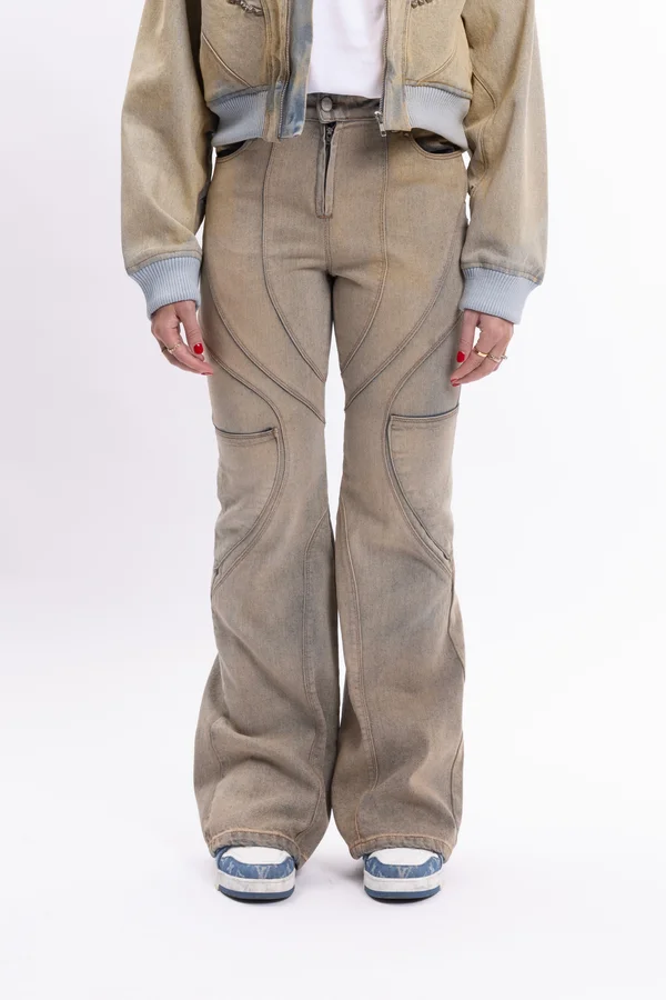 CUTLINE BLUE WAXED - Flared Jeans - Beige