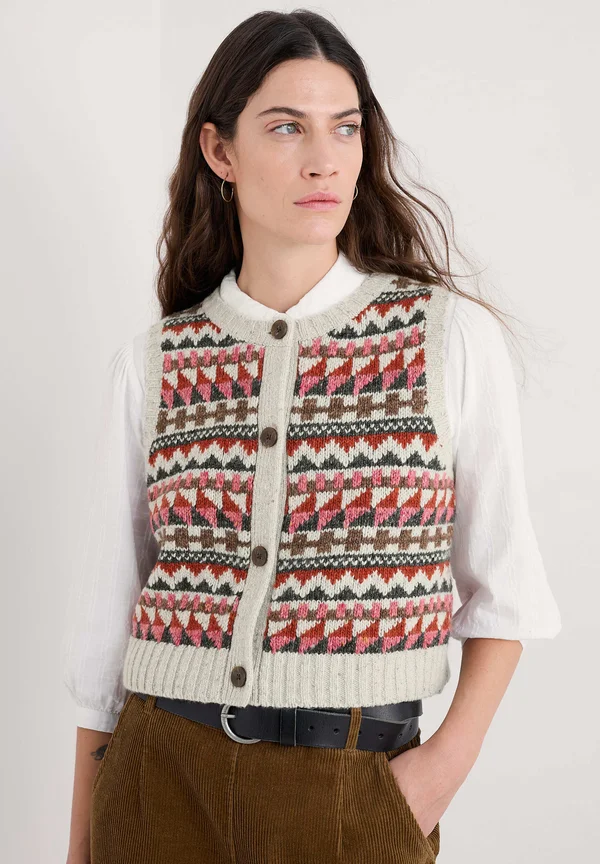 DAWSON PICK FAIRISLE - Waistcoat - red - zig zag geo aran red sail