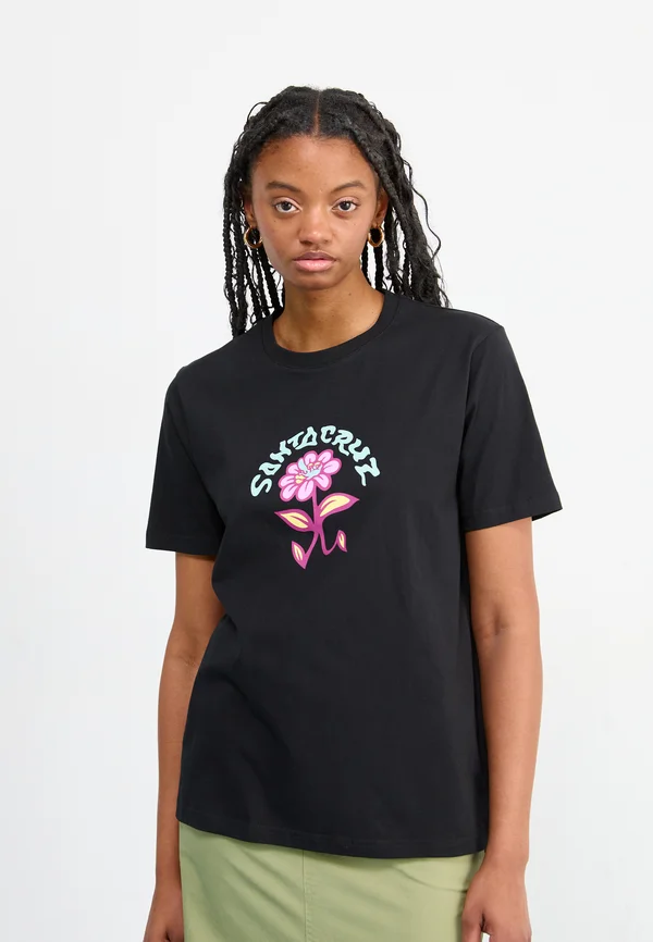 DELFINO FLOWER FRONT - Print T-shirt - black
