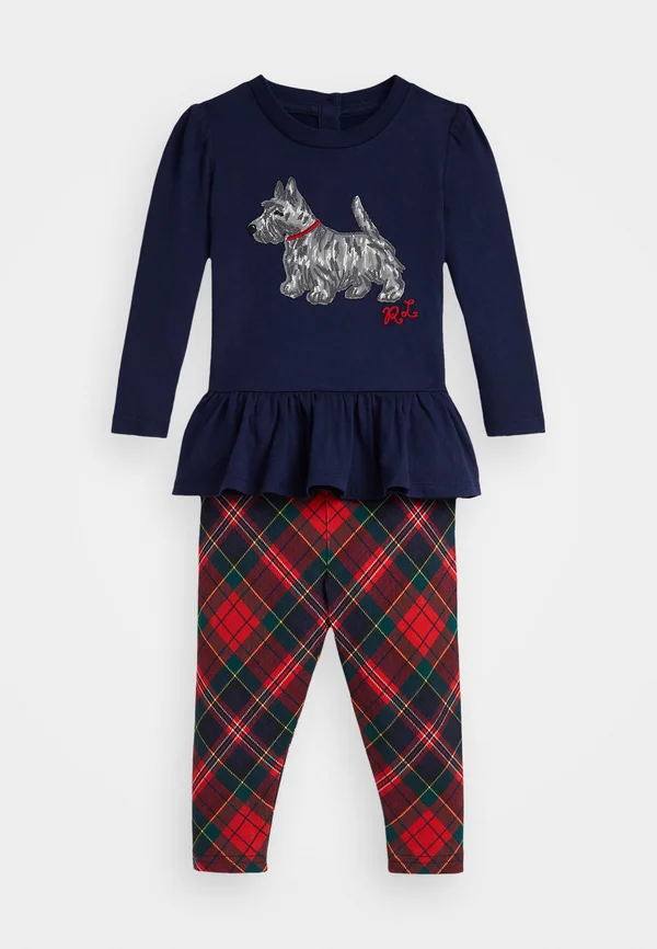 DOG PRINT JERSEY TEE & PLAID LEGGING SET - Long sleeved top - refined navy