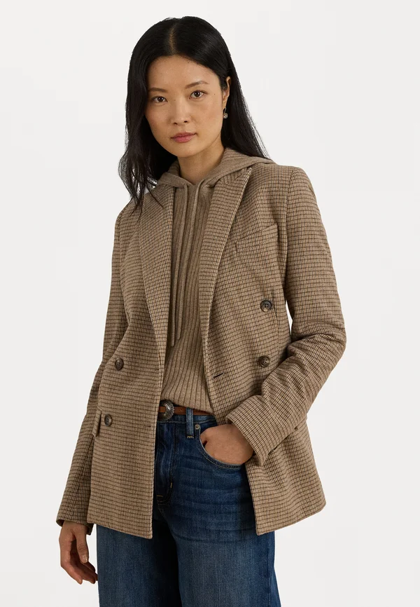 DOUBLE BREASTED WOOL BLEND TWILL BLAZER - Blazer - brown/taupe multi
