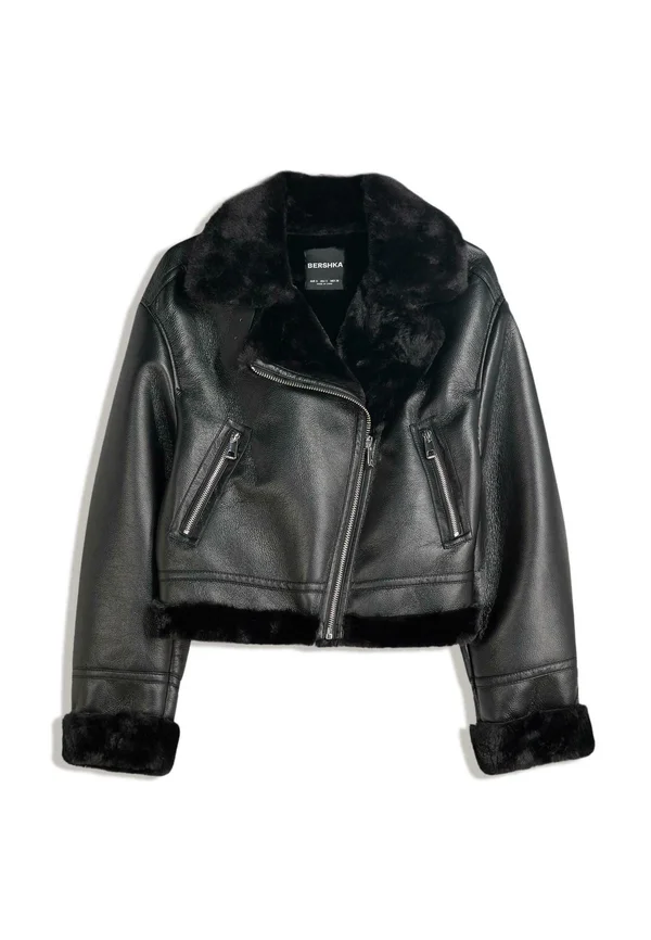 DOUBLE-FACED - Faux leather jacket - black