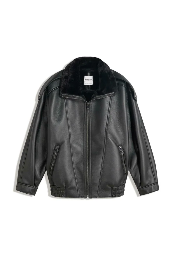 DOUBLE-FACED OVERSIZE - Faux leather jacket - black