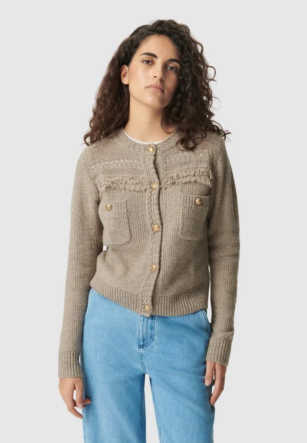 DÉTAILS FRANGES BOUTONS - Cardigan - beige foncé