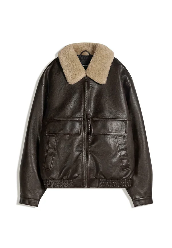 EFFECT - Faux leather jacket - dark brown