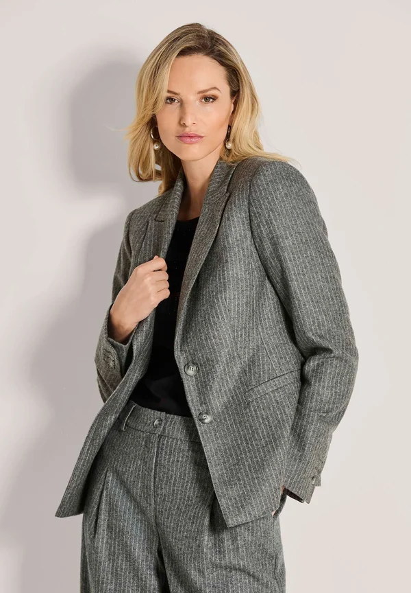 ELEGANTER EINREIHER MIT KREIDESTREIFEN - Blazer - lead grey /wool whitemelange