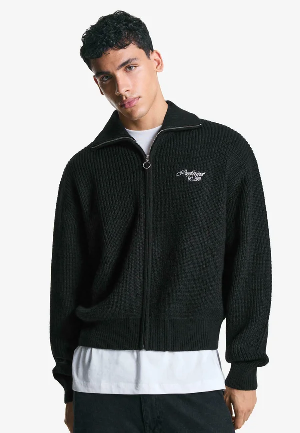 EMBROIDERED TEXTURED  - Cardigan - black