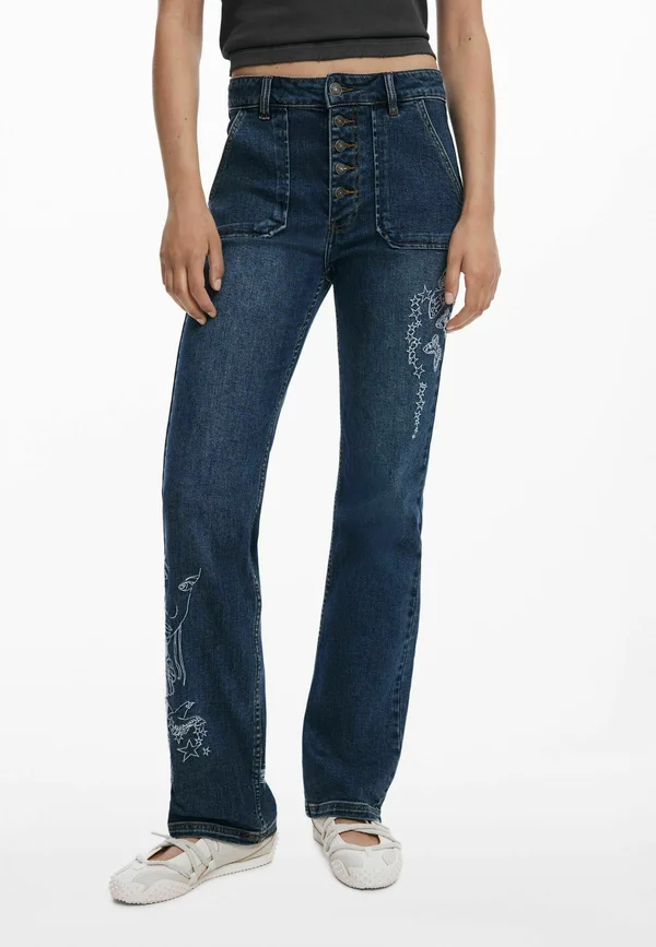 EMBROIDERED WITH SQUARE POCKETS - Straight leg jeans - blue