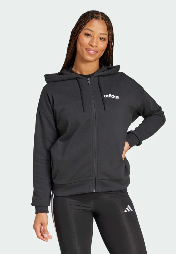 ESSENTIALS LINEAR FULL-ZIP - Zip-up sweatshirt - black/white