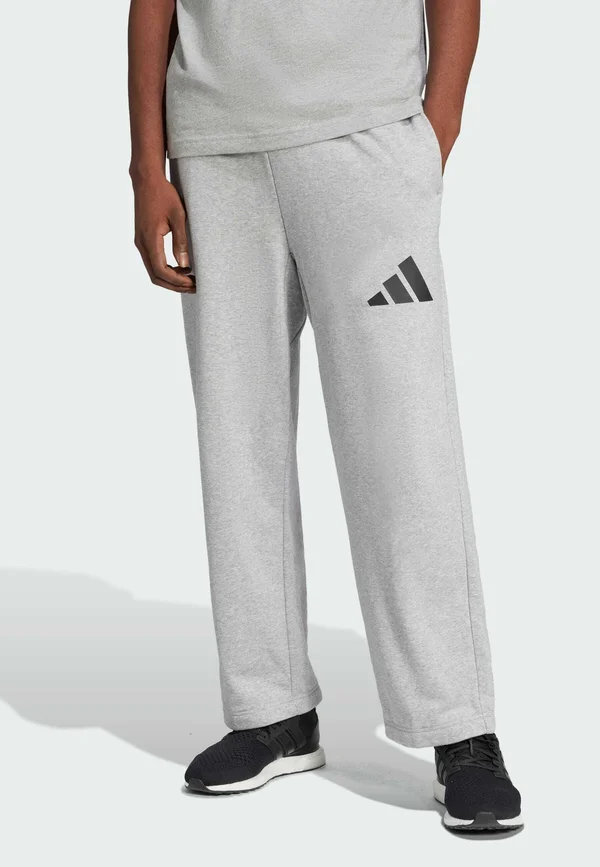 ESSENTIALS WIDE 3 BAR - Tracksuit bottoms - medium grey heather   black