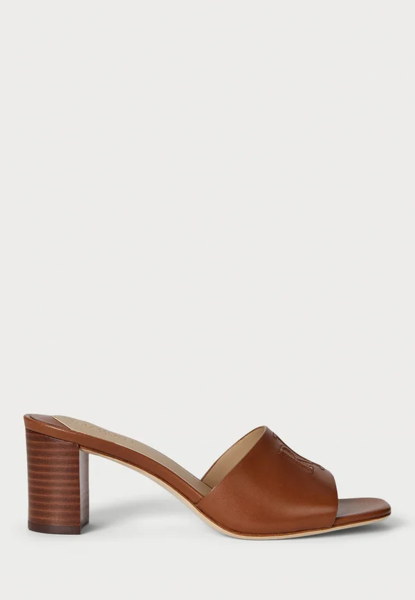 EVERLEY BLOCK-HEEL CALFSKIN SANDAL - Heeled mules - brown